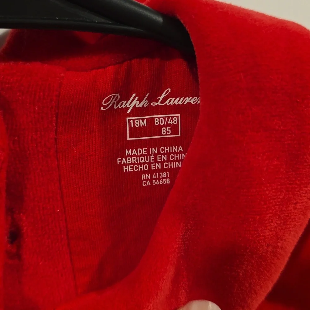 Ralph Lauren 18 Months Baby Girl Holiday Christmas Red Velvet‎ Collared Dress​